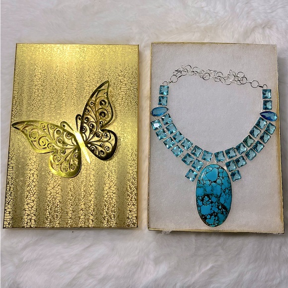 Amazing 925 Large Turquoise Blue Topaz Statement Necklace - Picture 3 of 5